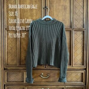 Cropped Mock-Neck Ribbed Sweater